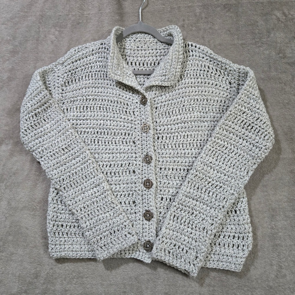 Handmade Crochet Cardigan Women Large Chunky Knit Boho Cottagecore Artisan